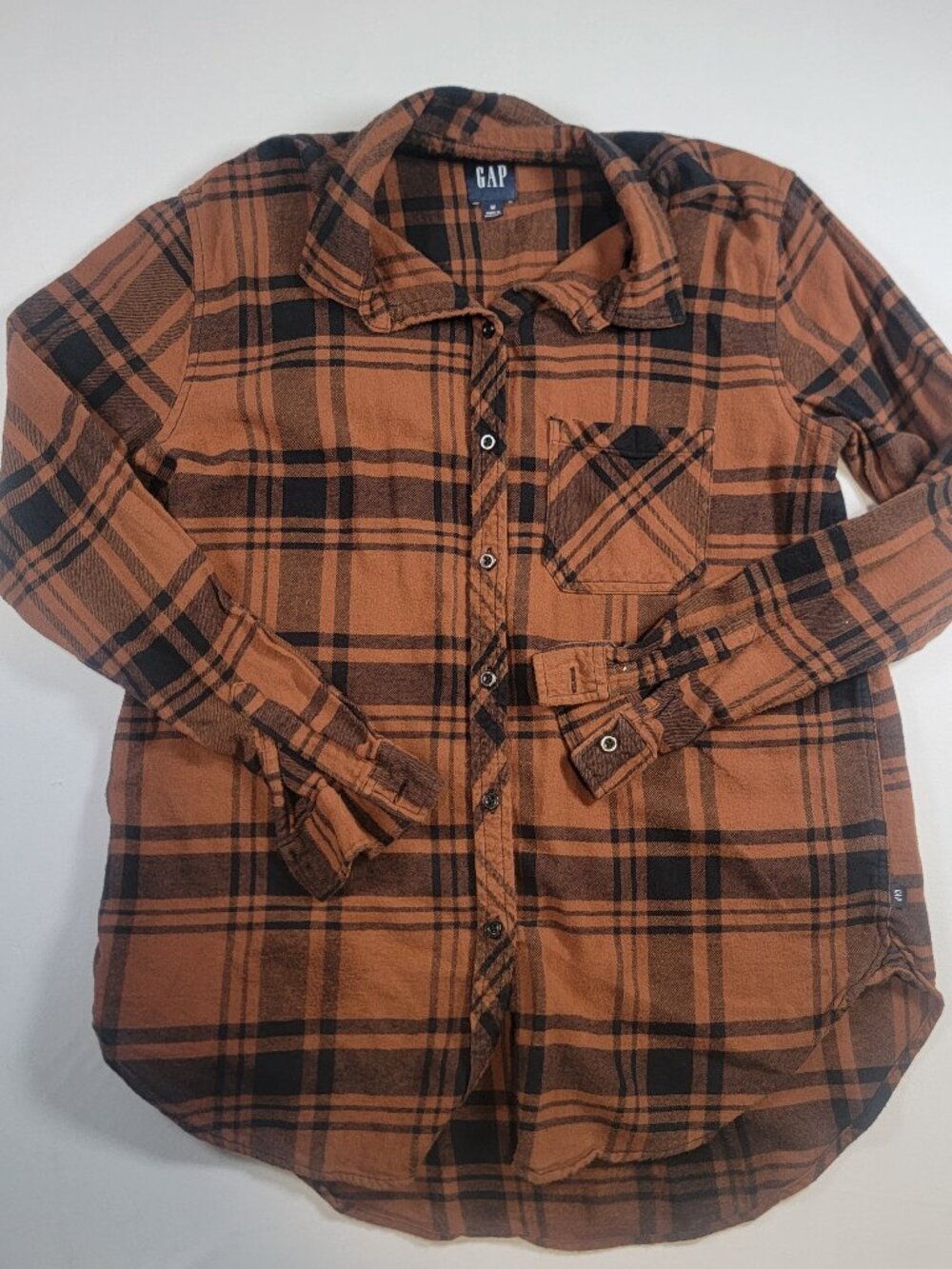 Gap Rust Brown Black Plaid Flannel Tunic Shirt Womens M